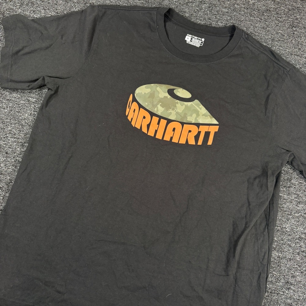 Carhartt T-Shirt Mens XL Black Camo Logo Relaxed Fit TK6155-M Short Sleeve